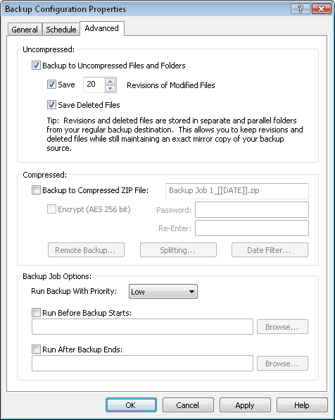 advanced backup properties