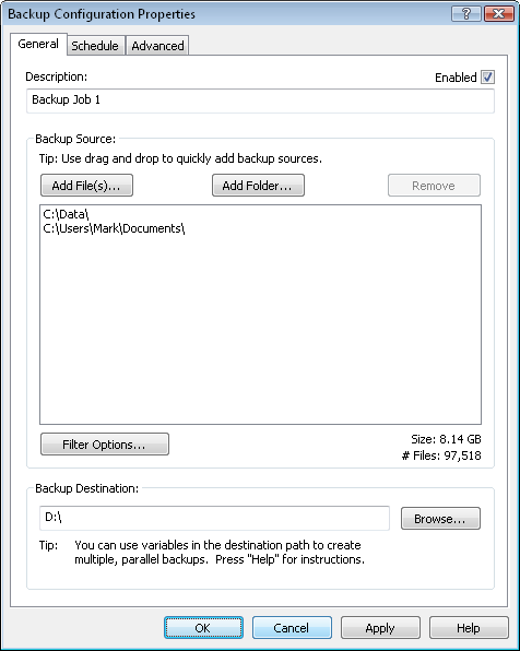 General Data Backup Configuration