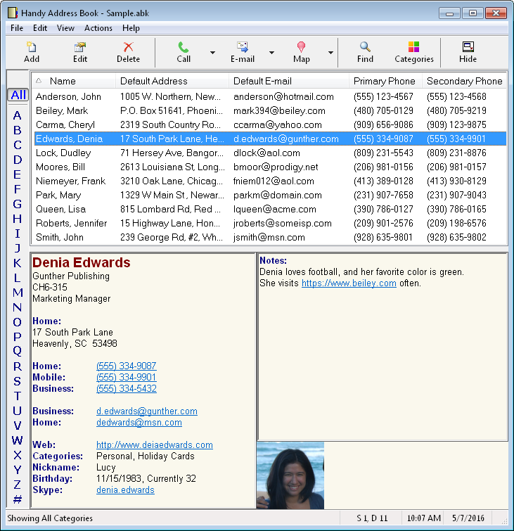 address book main window