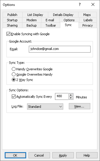 google sync options