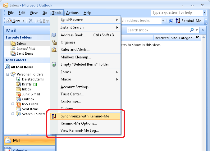 Outlook Tools menu