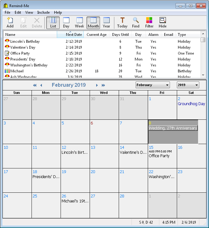 month and list view