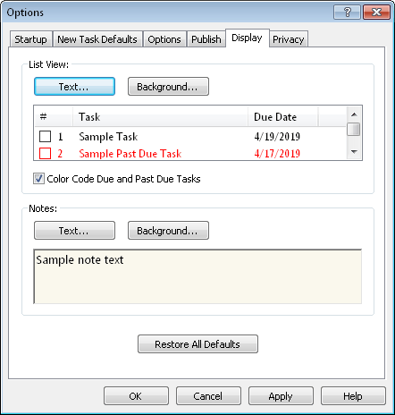 display options