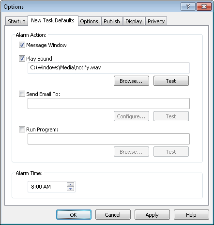 new task defaults