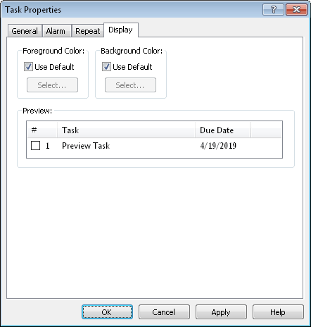 display task properties